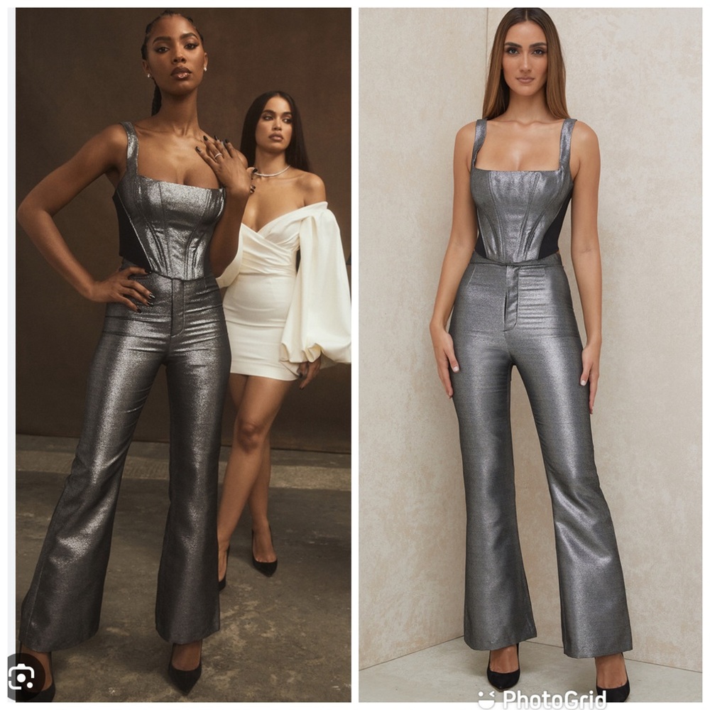 House of CB JAS SILVER KICK FLARE TROUSERS New with Tags!